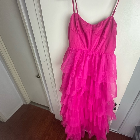 Lulu’s Rule the Runway Hot Pink BarbieCore Tulle Bustier Tiered MaxiDress NWOT M - Picture 5 of 15